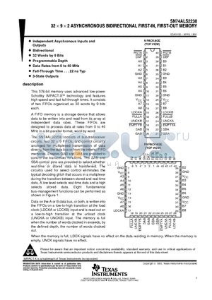 SN74ALS2238 datasheet - 32 X 9 X 2 ASYNCHRONOUS BIDIRECTIONAL FIRST-IN, FIRST-OUT MEMORY