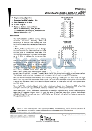 SN74ALS236FN datasheet - 64  4 ASYNCHRONOUS FIRST-IN, FIRST-OUT MEMORY