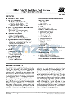 SST36VF1602C-70-4C-B3KE datasheet - 16 Mbit (x8/x16) Dual-Bank Flash Memory