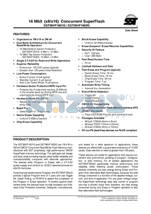 SST36VF1601G-70-4I-L1PE datasheet - 16 Mbit (x8/x16) Concurrent SuperFlash