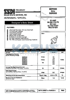 SDR904 datasheet - 30 AMP 50-500 VOLTS 50 nsec ULTRA FAST RECTIFIER