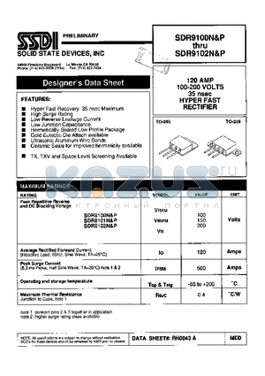 SDR9101N datasheet - 120 AMP 100- 200 VOLTS 35 nsec HYPER FAST RECTIFIER