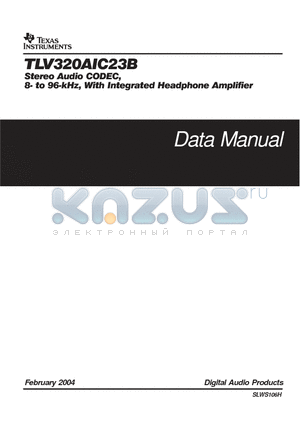 TLV320AIC23BRHDG4 datasheet - Stereo Audio CODEC, 8-to 96-kHz, With Integrated Headphone Amplifier