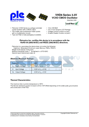 VHD6031035AE datasheet - 3.3V VCXO CMOS Oscillator