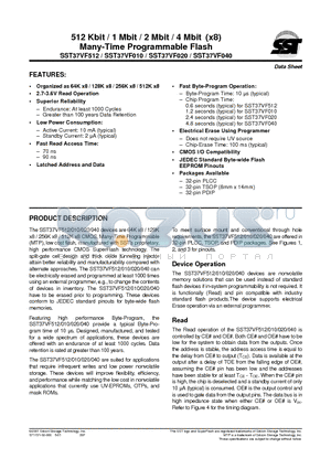 SST37VF020-90-3C-NH datasheet - 512 Kbit / 1 Mbit / 2 Mbit / 4 Mbit (x8) Many-Time Programmable Flash