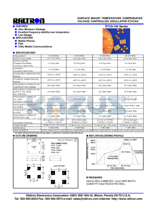 RTVS-104 datasheet - SURFACE MOUNT TEMPERATURE COMPENSATED VOLTAGE CONTROLLED OSCILLATOR-TCVCXO