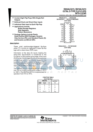 SN74ALS273DW datasheet - OCTAL D-TYPE FLIP-FLOPS WITH CLEAR