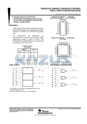 SN74ALS27AD datasheet - TRIPLE 3-INPUT POSITIVE-NOR GATES