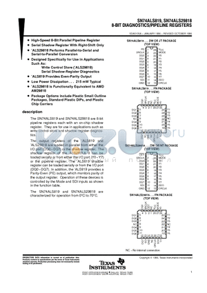 SN74ALS29818 datasheet - 8-BIT DIAGNOSTICS/PIPELINE REGISTERS