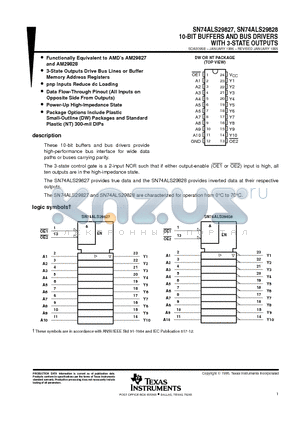 SN74ALS29828DW datasheet - 10-BIT BUFFERS AND BUS DRIVERS WITH 3-STATE OUTPUTS