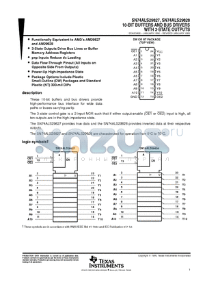 SN74ALS29828NT datasheet - 10-BIT BUFFERS AND BUS DRIVERS WITH 3-STATE OUTPUTS