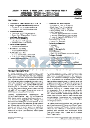 SST39LF-200A-554C-C1QE datasheet - 2 Mbit / 4 Mbit / 8 Mbit (x16) Multi-Purpose Flash