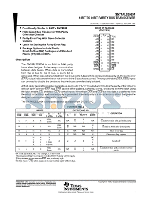 SN74ALS29854NT3 datasheet - 8-BIT TO 9-BIT PARITY BUS TRANSCEIVER