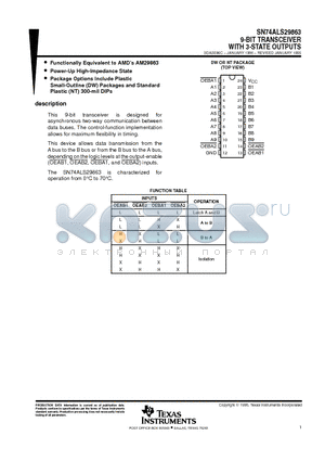 SN74ALS29863 datasheet - 9-BIT TRANSCEIVER WITH 3-STATE OUTPUTS