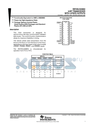 SN74ALS29863NT datasheet - 9-BIT TRANSCEIVER WITH 3-STATE OUTPUTS