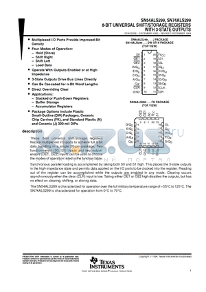 SN74ALS299N datasheet - 8-BIT UNIVERSAL SHIFT/STORAGE REGISTERS WITH 3-STATE OUTPUTS