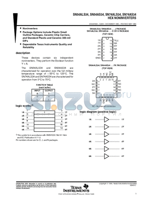 SN74ALS34SD datasheet - HEX NONINVERTERS