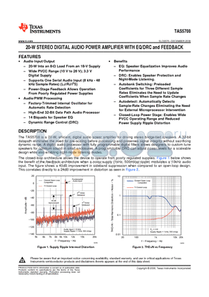TAS5708PHPR datasheet - 20-W STEREO DIGITAL AUDIO POWER AMPLIFIER WITH EQ/DRC and FEEDBACK