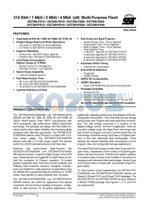 SST39LF010-45-4C-B3K datasheet - 512 Kbit / 1 Mbit / 2 Mbit / 4 Mbit (x8) Multi-Purpose Flash