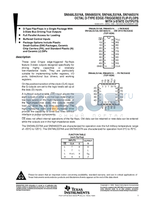 SN74ALS374ADBR datasheet - OCTAL D-TYPE EDGE-TRIGGERED FLIP-FLOPS WITH 3-STATE OUTPUTS