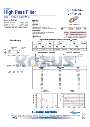 VHF-8400 datasheet - Coaxial High Pass Filter