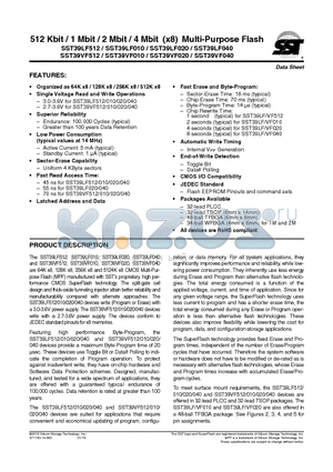 SST39LF010-45-4C-MME datasheet - 512 Kbit / 1 Mbit / 2 Mbit / 4 Mbit (x8) Multi-Purpose Flash