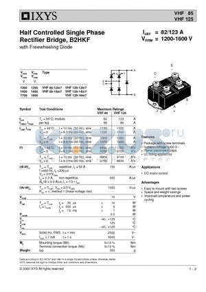VHF125 datasheet - Half Controlled Single Phase Rectifier Bridge, B2HKF