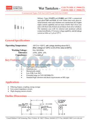 TAT107J01012 datasheet - Commercial Types TAT for CLR79 and TAX for CLR81