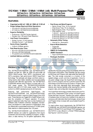 SST39LF010-55-4C-NK datasheet - 512 Kbit / 1 Mbit / 2 Mbit / 4 Mbit (x8) Multi-Purpose Flash