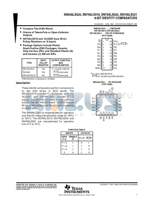 SN74ALS518 datasheet - 8-BIT IDENTITY COMPARATORS