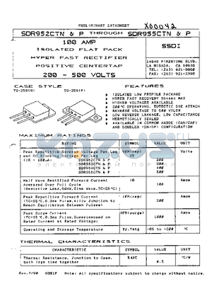 SDR952CTN datasheet - 100AMP 200-500VOLTS ISOLATED FLAT PACK HYPER FAST RECTIFIER POSITIVE CENTERTAP
