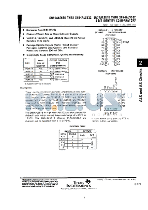 SN74ALS518N datasheet - 8-BIT IDENTITY COMPARATORS