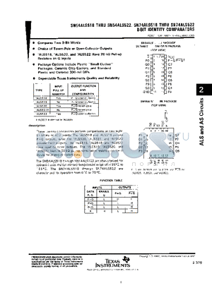 SN74ALS520 datasheet - 8-BIT IDENTITY COMPARATORS