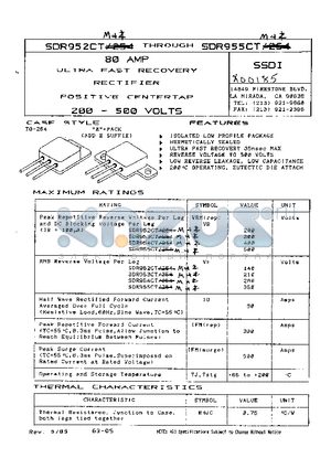 SDR954CT datasheet - 80AMP ULTRA FAST RECOVERY RECTIFIER POSITIVE CENTERTAP 200 -500 VOLTS