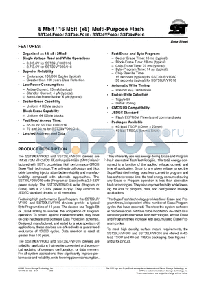 SST39LF016-90-4I-B3K datasheet - 8 Mbit / 16 Mbit (x8) Multi-Purpose Flash