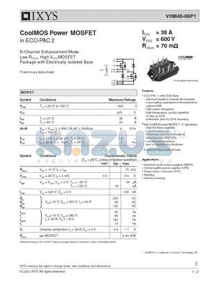 VHM40-06P1 datasheet - CoolMOS Power MOSFET