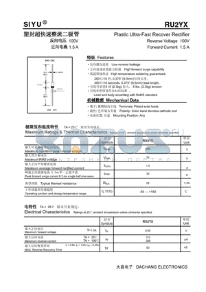 RU2YX datasheet - Plastic Ultra-Fast Recover Rectifier Reverse Voltage 100V Forward Current 1.5 A