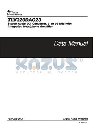 TLV320DAC23RHD datasheet - STEREO AUDIO D/A CONVERTER, 8-TO 96KHZ WITH INTERGRATED HEADPHONE AMPLIFIER