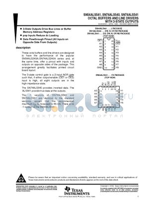 SN74ALS540DWR datasheet - OCTAL BUFFERS AND LINE DRIVERS WITH 3-STATE OUTPUTS