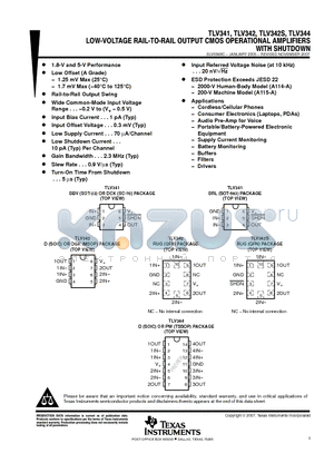 TLV341AIDBVRE4 datasheet - LOW-VOLTAGE RAIL-TO-RAIL OUTPUT CMOS OPERATIONAL AMPLIFLERS WITH SHUTDOWN