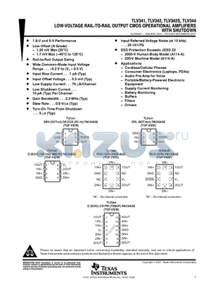 TLV341AIDCKRG4 datasheet - LOW-VOLTAGE RAIL-TO-RAIL OUTPUT CMOS OPERATIONAL AMPLIFIERS WITH SHUTDOWN