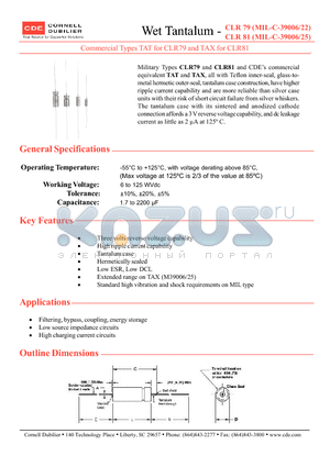 TAT406K03012 datasheet - Commercial Types TAT for CLR79 and TAX for CLR81