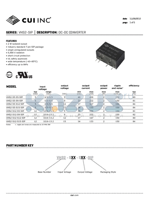 VHS2-S5-S5-SIP datasheet - DC-DC CONVERTER