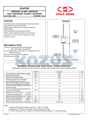RU4TGR datasheet - SINTERED GLASS JUNCTION FAST SWITCHING PLASTIC RECTIFIER VOLTAGE:1300V CURRENT: 3.0A