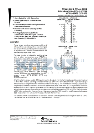 SN74ALS561ADW datasheet - SYNCHRONOUS 4-BIT COUNTERS WITH 3-STATE OUTPUTS