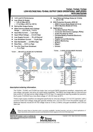 TLV341DRL datasheet - LOW-VOLTAGE RAIL-TO-RAIL OUTPUT CMOS OPERATIONAL AMPLIFIERS WITH SHUTDOWN