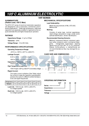 VHT0.22M25 datasheet - 105`C ALUMINUM ELECTROLYTIC