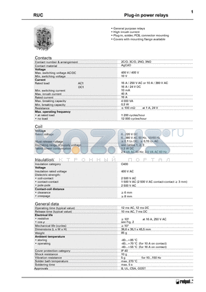 RUC101246 datasheet - Plug-in power relays