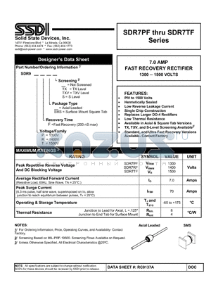 SDR9RFSMSS datasheet - 7.0 AMP FAST RECOVERY RECTIFIER 1300  1500 VOLTS