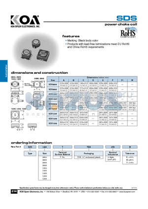 SDS0804 datasheet - power choke coil